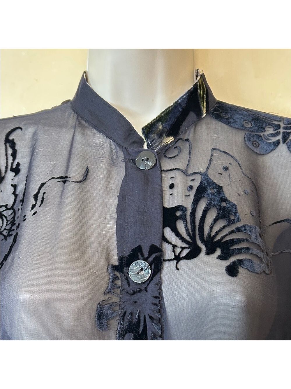 Citron Santa Monica Sheer Burnout Velvet Oversized Black Blouse size S - Picture 2 of 12